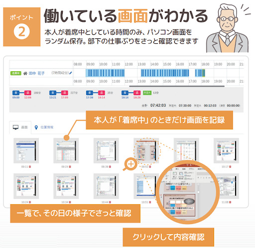 働いている場面がわかる機能の説明