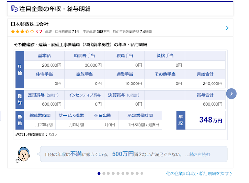 キャリコネで掲載している企業の年収・給与明細ページ