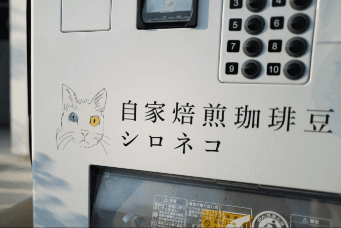 自動販売機に描かれたシロネコのロゴ写真