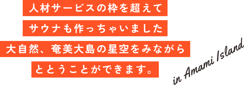 人材サービスの枠を超えて サウナも作っちゃいました 大自然、奄美大島の星空をみながら ととうことができます。